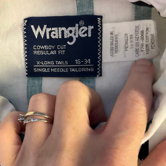 Vintage Wrangler Brushpopper Button Down Cowboy Cut Extra Long Tails Size 16x34 - Picture 4 of 8